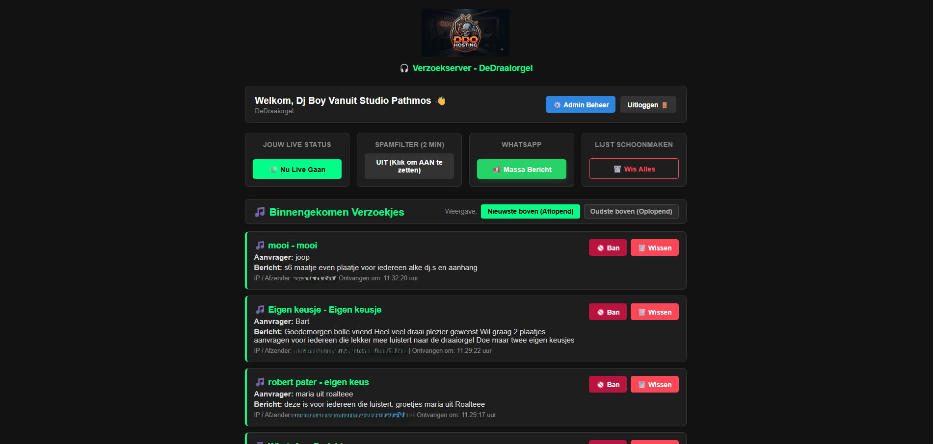 Verzoekserver verzoeken overzicht